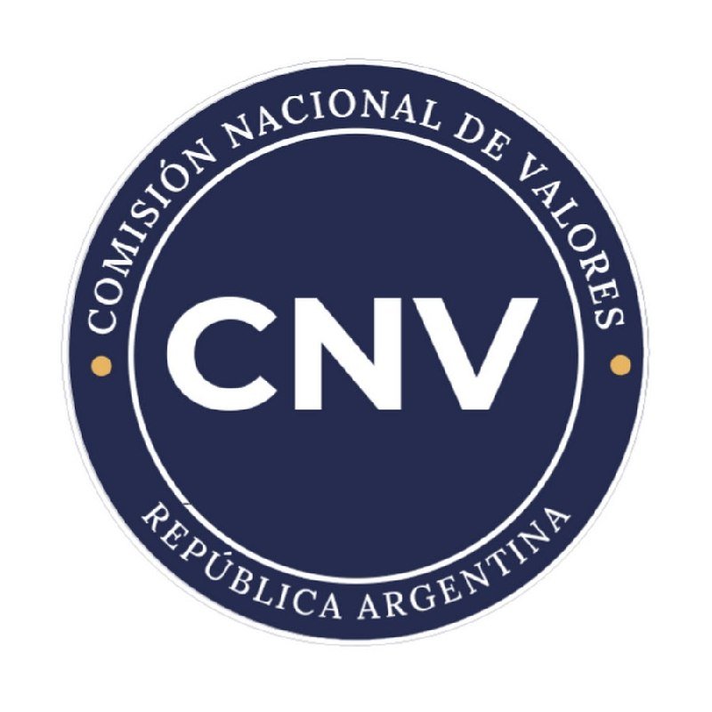 Circular navy-blue logo featuring the white letters "CNV" in the center, encircled by the text "COMISIÓN NACIONAL DE VALORES" and "REPÚBLICA ARGENTINA."