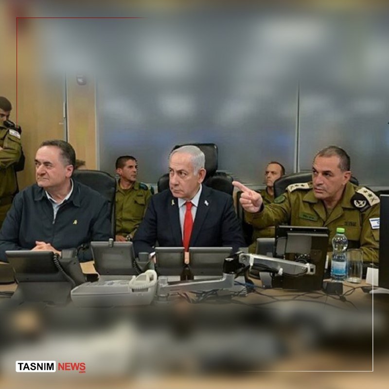 Three men in suits and military uniforms sit at a conference table with monitors, while soldiers stand behind them in a room with large screens.