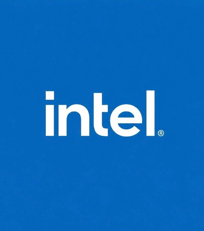 The white "intel" wordmark with a registered trademark symbol is centered on a solid blue background.