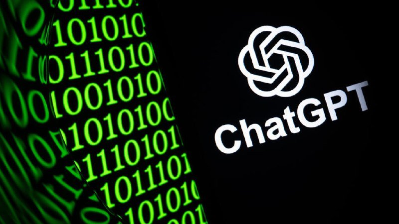 Green binary code streams on a black background next to the white ChatGPT logo and text.