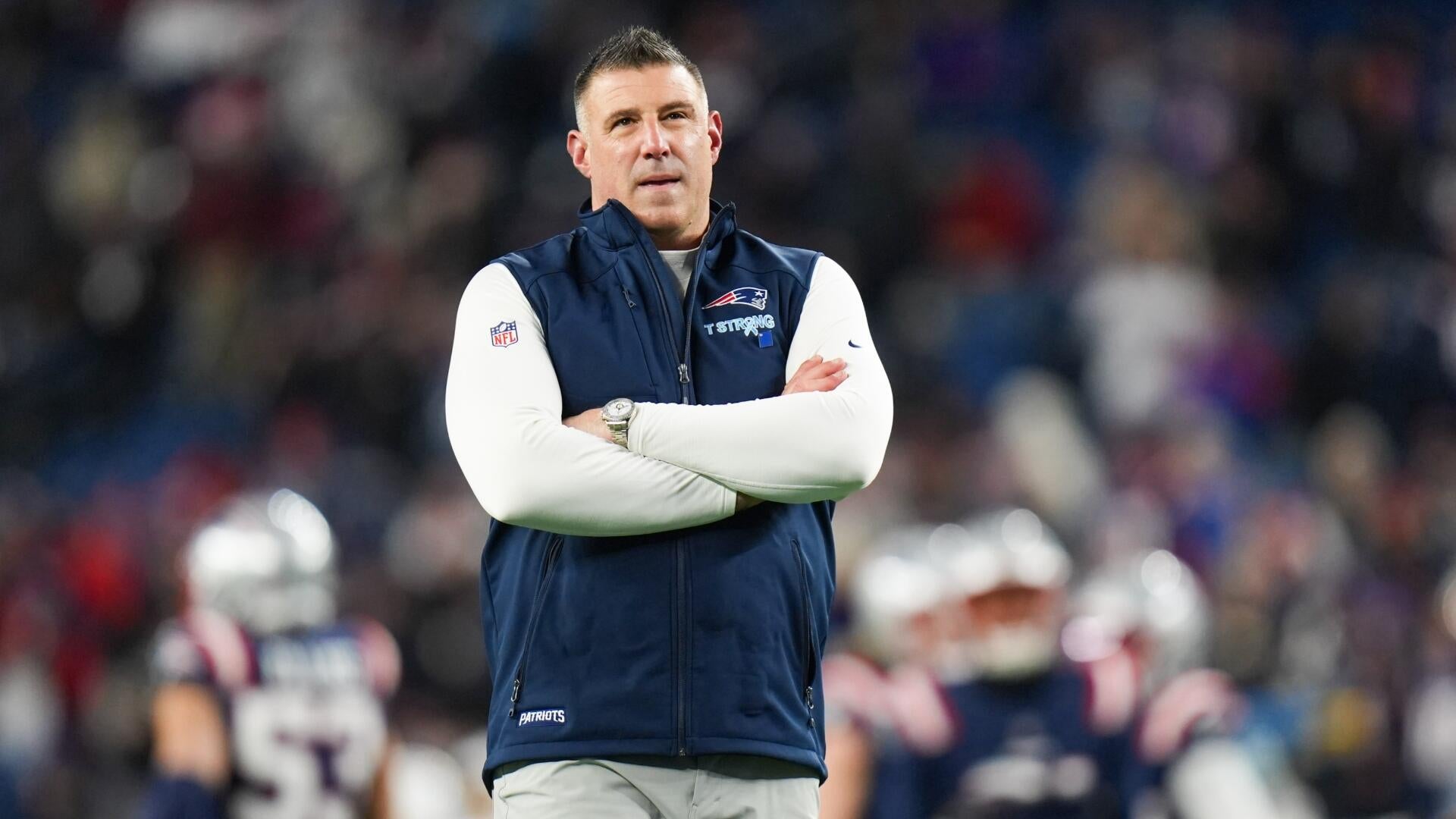 New England Patriots head coach Mike Vrabel watches his team during a 2026 preseason fixture at Gillette Stadium.