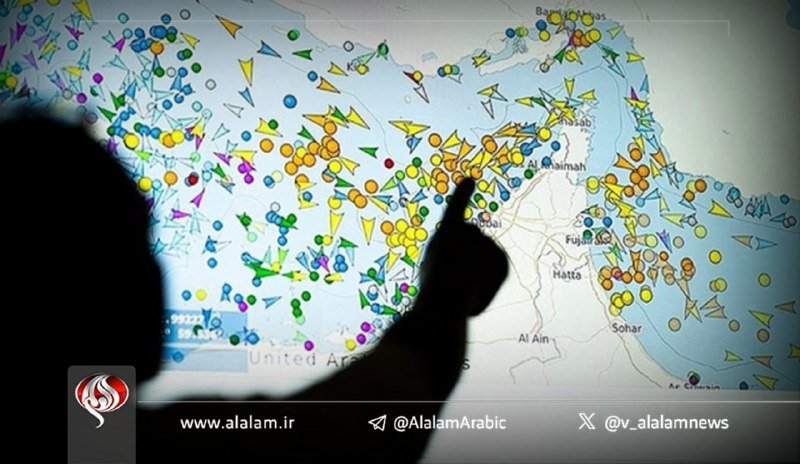 A silhouetted person points at a digital map displaying colorful airplane and circle icons over the United Arab Emirates and surrounding region.