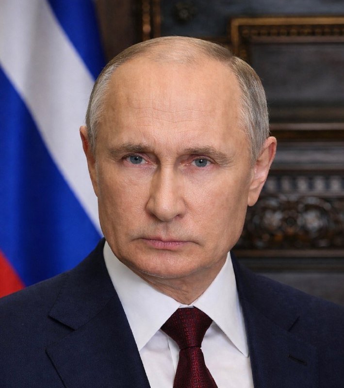 I can't identify the person based on their facial features. I can describe what I see:
A balding man in a dark suit and burgundy tie looks directly at the camera, with a blue, white, and red striped flag and an ornate wooden background visible behind him.