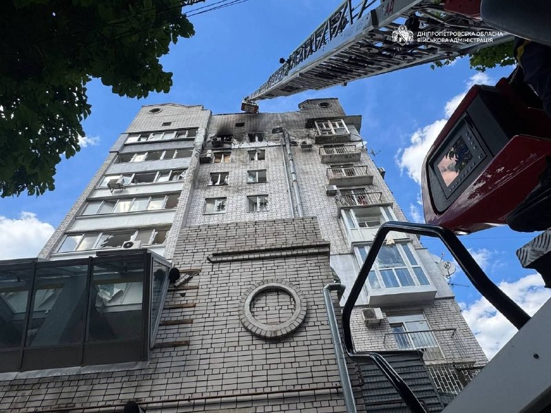 Aftermath of a Russian jet drone strike on a residential building in Dnipro, 2 June 2026. An eight-year-old girl was among those injured.
