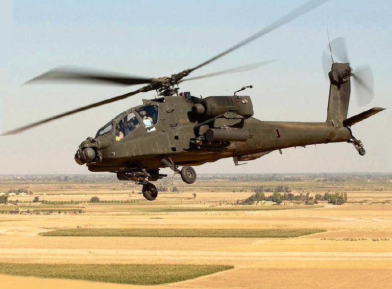 File imagery of a US Army AH-64E Apache attack helicopter, distributed by OSINT accounts tracking the 9 June 2026 Strait of Hormuz incident.