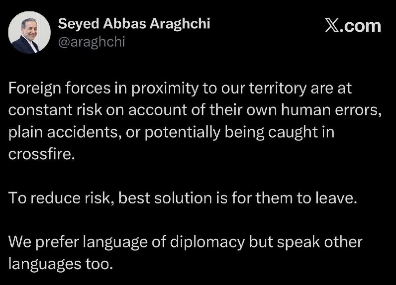 Iranian Foreign Minister Abbas Araghchi addresses the downing of a U.S. Army AH-64E Apache over the Strait of Hormuz on 8 June 2026.