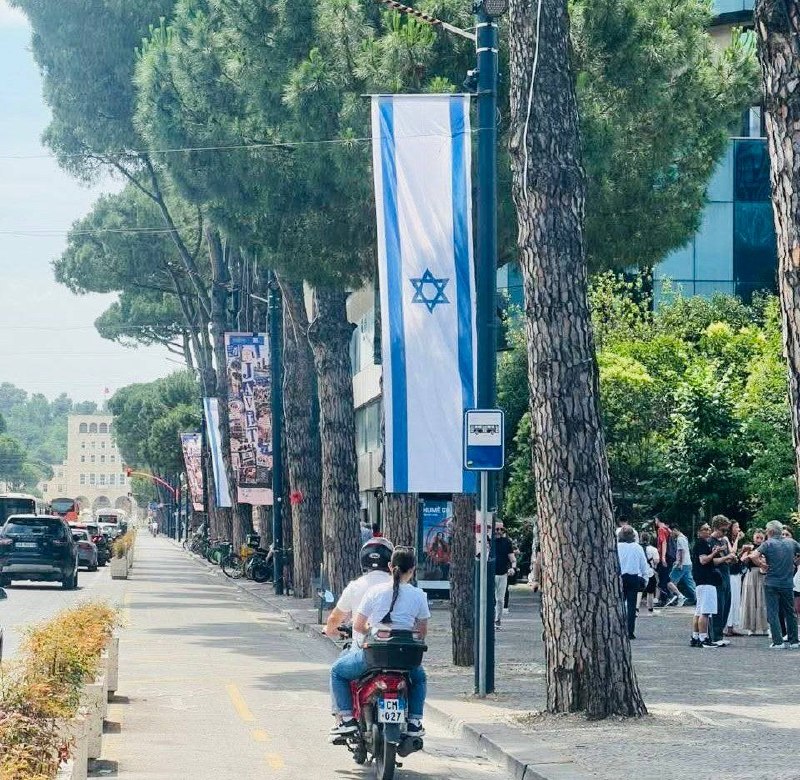 Israeli flags raised on Tirana's main boulevard ahead of Israel Cultural Week, removed within hours after public objections on 9 June 2026.