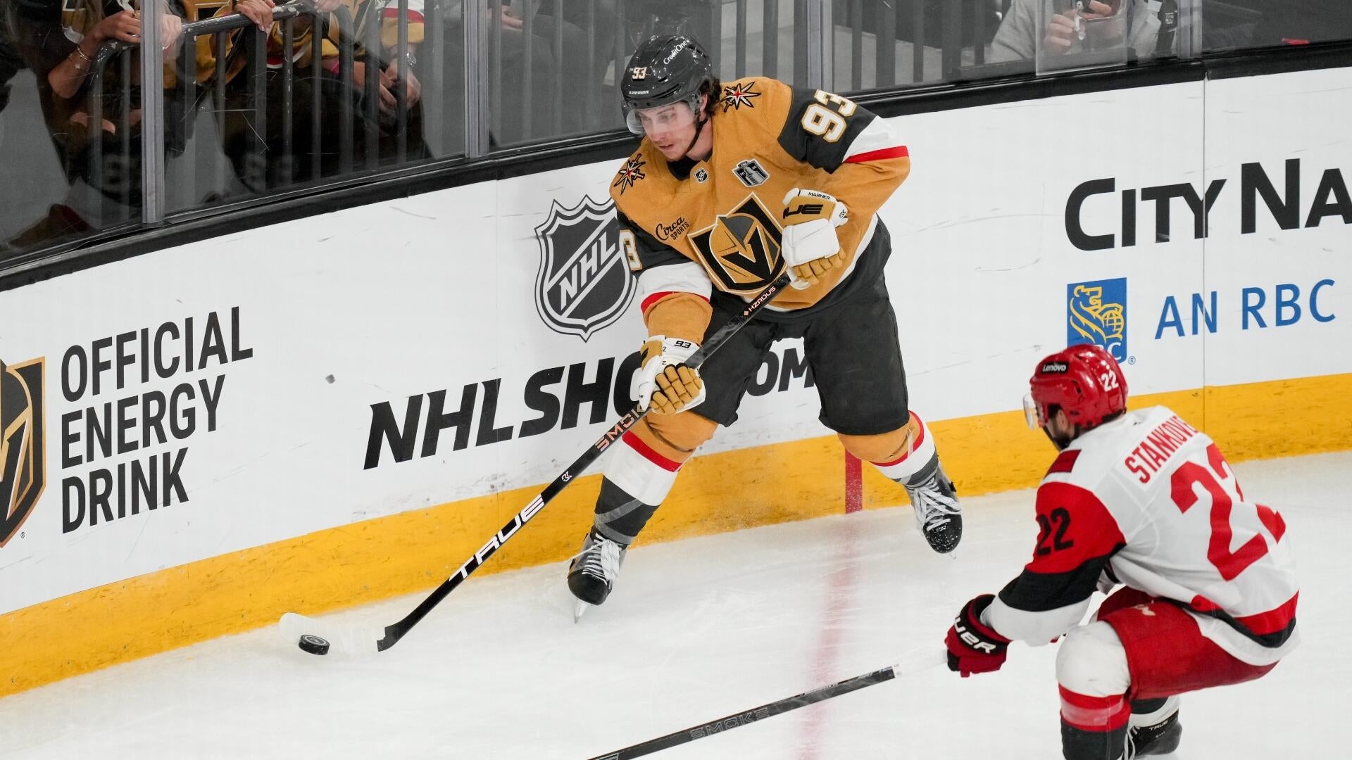 Jordan Staal's second goal of the night — scored from his stomach at 6:32 of the third period — sent Carolina past Vegas 5-3, levelling the Cup Final and shifting the series onto the Golden Knights' schedule.