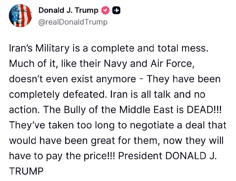 Trump's 'pay the price' Truth Social post, 10 June 2026.