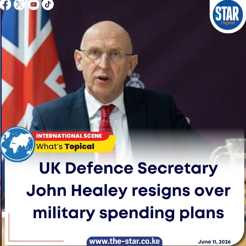 UK Defence Secretary John Healey arriving at the Ministry of Defence in London in a file photograph circulated after his resignation on 11 June 2026.