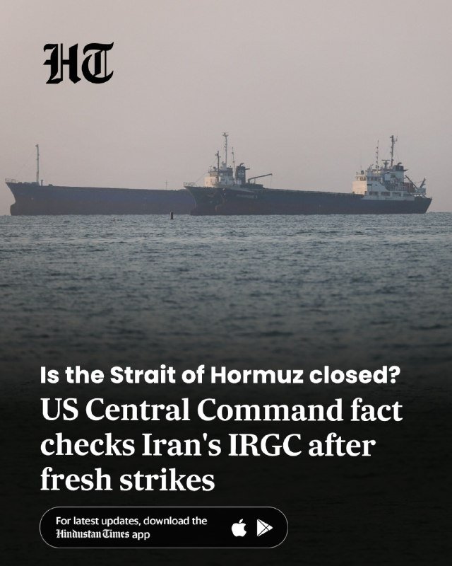 Two large cargo ships sail on calm gray waters beneath a hazy sky, with the "HT" Hindustan Times logo in the corner.