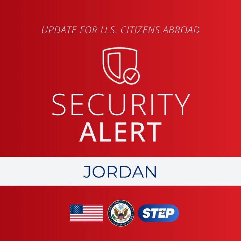 Banner circulating in Arabic-language channels at 03:33 UTC on 11 June 2026, citing a US Embassy shelter-in-place notice for American citizens in Jordan.