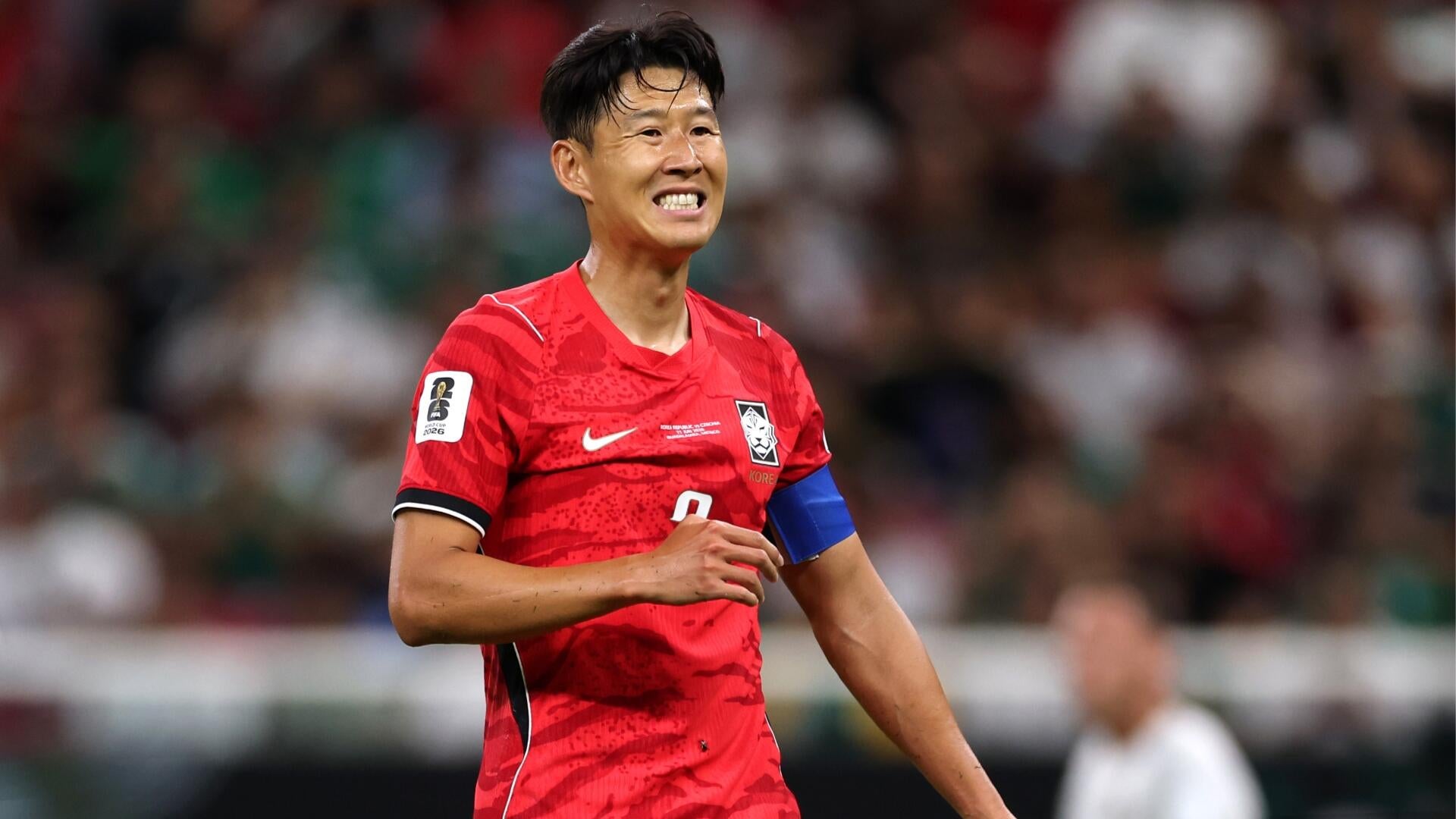 Son Heung-Min reacts after a missed opportunity during South Korea's 2-1 win over Czechia on 12 June 2026.