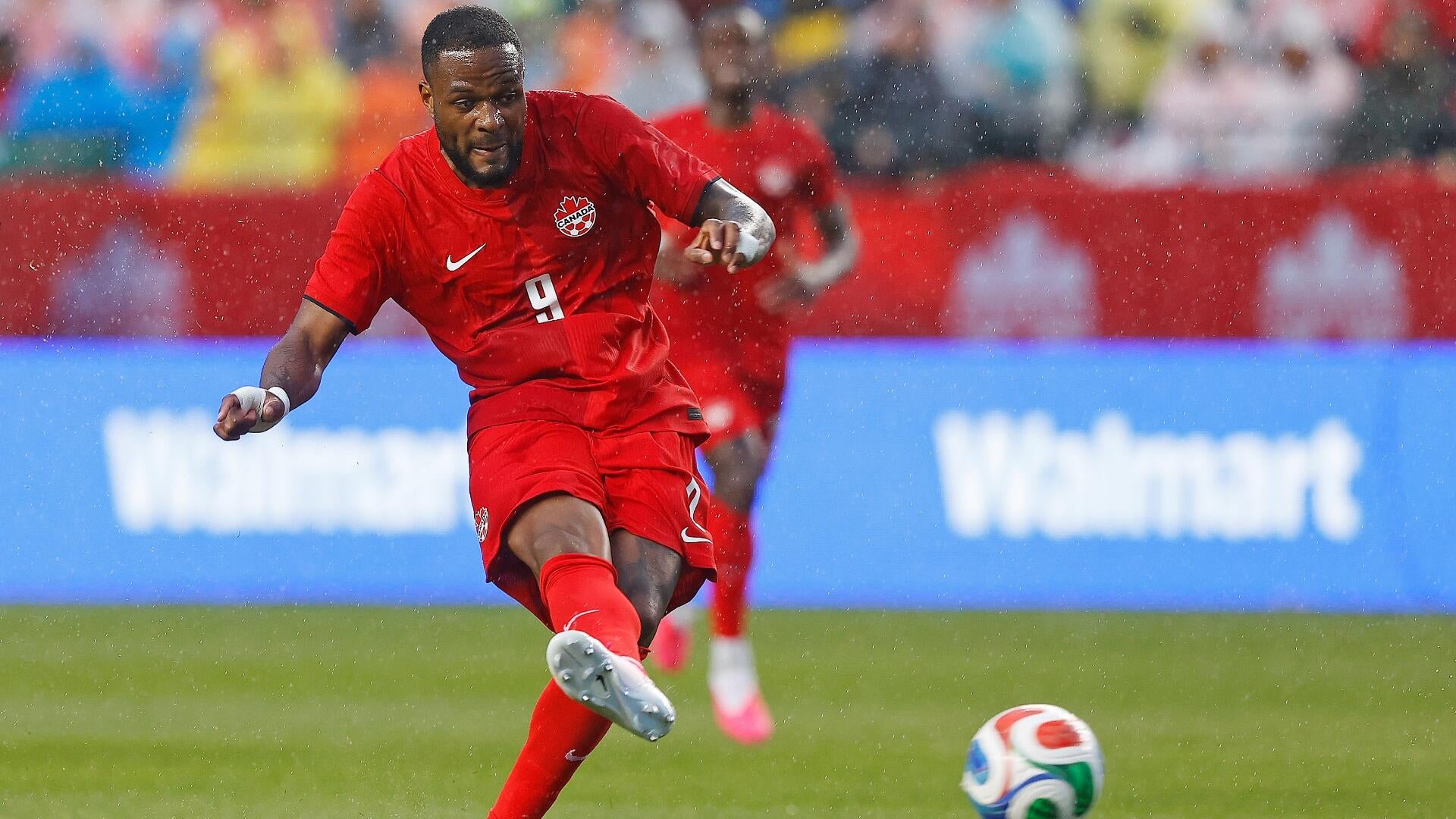 Canada striker Cyle Larin in action for club country during the 2026 World Cup cycle.