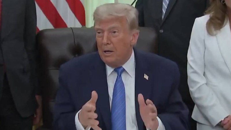 A social media post from Donald J. Trump (@realDonaldTrump) discusses U.S. commitment to peace, Middle East negotiations, declining oil prices, rising stocks, and expected ceasefires.