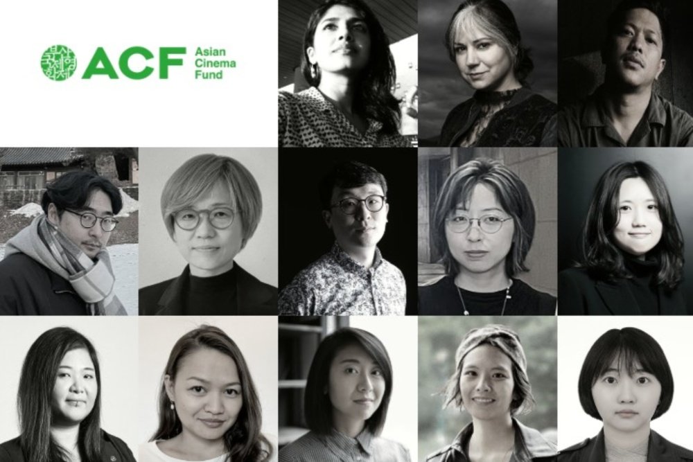 A grid of fifteen black-and-white portrait photographs accompanies the green "ACF Asian Cinema Fund" logo.