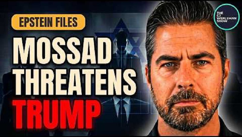 A graphic features a bearded man's face beside text reading "EPSTEIN FILES," "MOSSAD THREATENS TRUMP," and a "The Kyle Kulinski Show" logo.