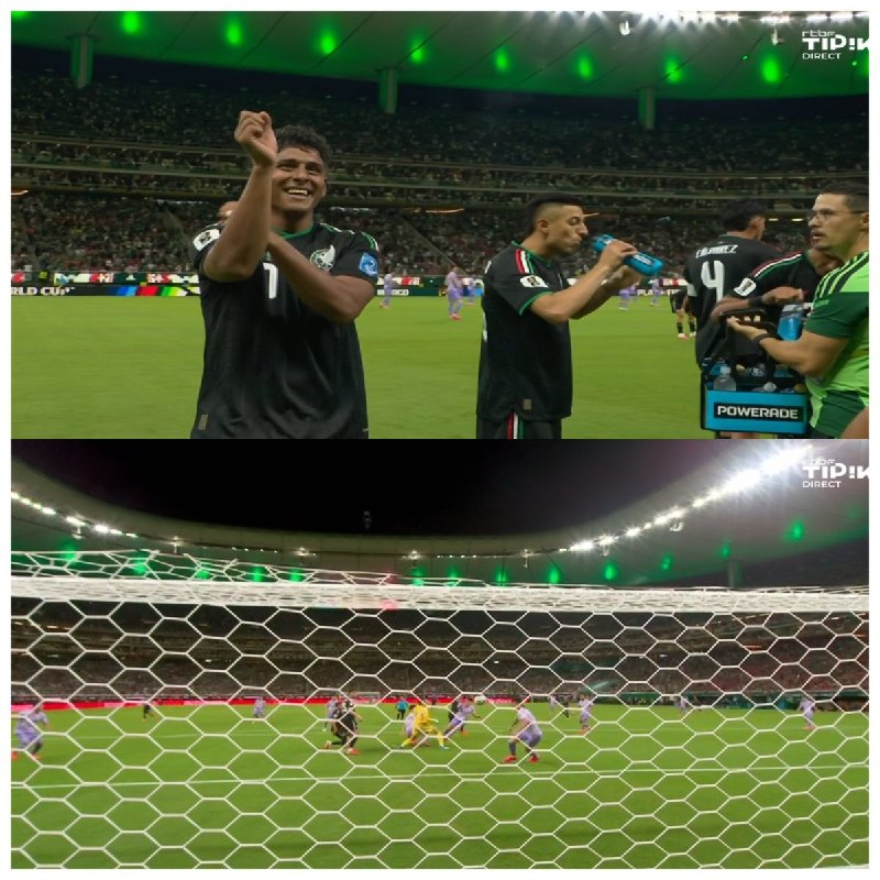 Graphic shows South African soccer players in yellow and green jerseys celebrating in a stadium, with "LIBÉRÉS" displayed above and a 1-0 scoreline against South Korea indicated by flags.