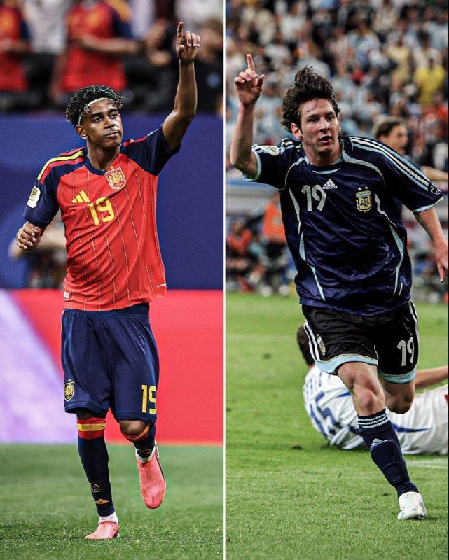 A split image shows two soccer players, each wearing the number 19 jersey and pointing one finger skyward in celebration during matches.