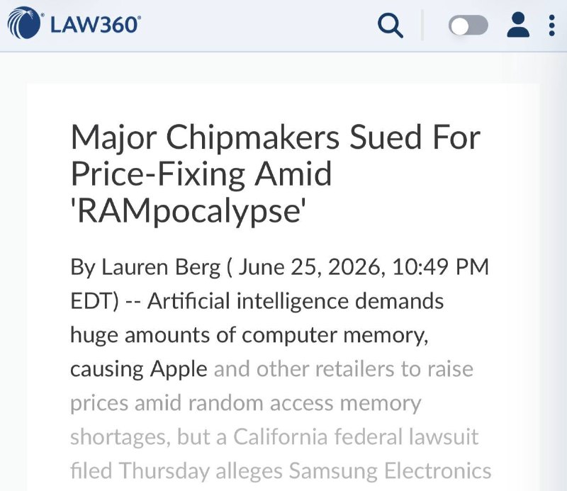 A federal class action accuses Samsung, SK Hynix and Micron of coordinating output cuts to keep RAM prices artificially high.