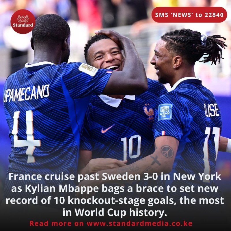 France's 3-0 win over Sweden in New York pushes Kylian Mbappé to a record ten knockout-stage World Cup goals, drawing him level with Lionel Messi on the all-time scoring chart and sharpening the race for the 2026 Golden Boot.