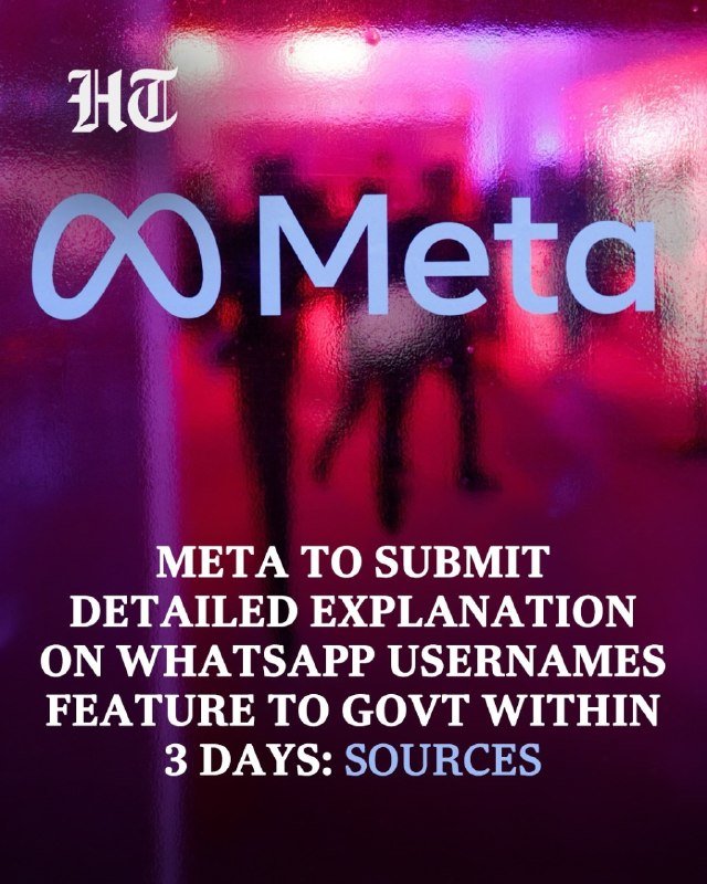 A digital illustration shows the Meta logo and "HT" watermark over silhouetted figures against a pink-red background, with a news headline about WhatsApp usernames.
