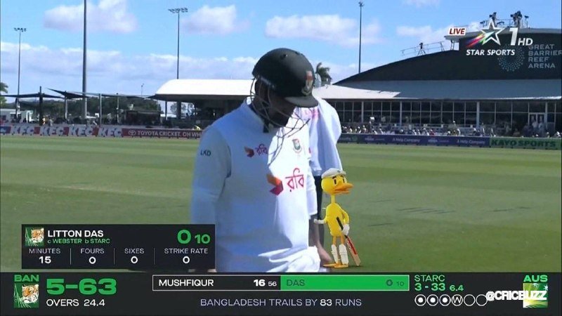 A Bangladesh cricket batsman wearing a helmet stands on the field during a live televised match, with on-screen graphics showing team scores and player statistics.
