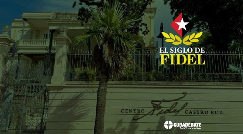 Graphic overlay reading "EL SIGLO DE FIDEL" with star and laurel logo appears over an image of a gated building with a palm tree.