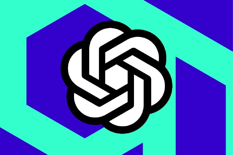 A digital illustration displays a white, six-petal knotted logo outlined in black, set against overlapping purple and teal geometric shapes.