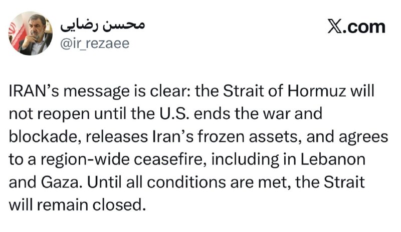 A senior adviser to Iran's parliament says the United States was beaten in the Strait of Hormuz and is now fighting to recover leverage at the table.