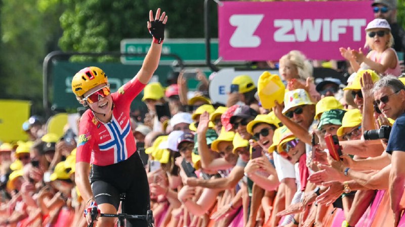 Norway's Sigrid Haugset wins stage three of the Tour de France Femmes in Poligny on 3 August 2026, taking the yellow jersey.