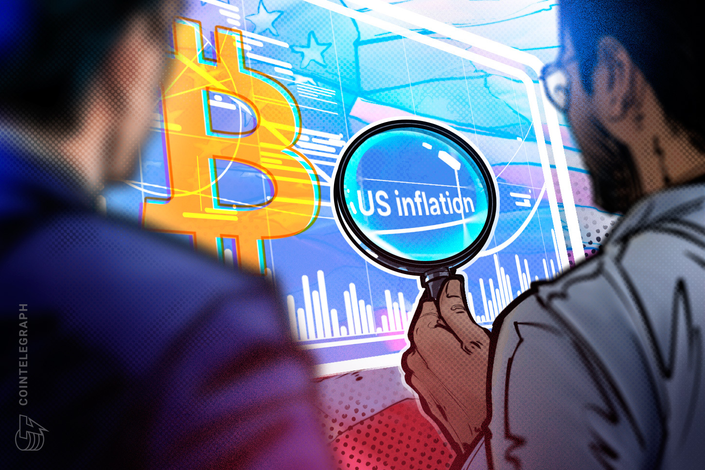 US CPI print and bitcoin price reaction tracked on a trading desk screen.
