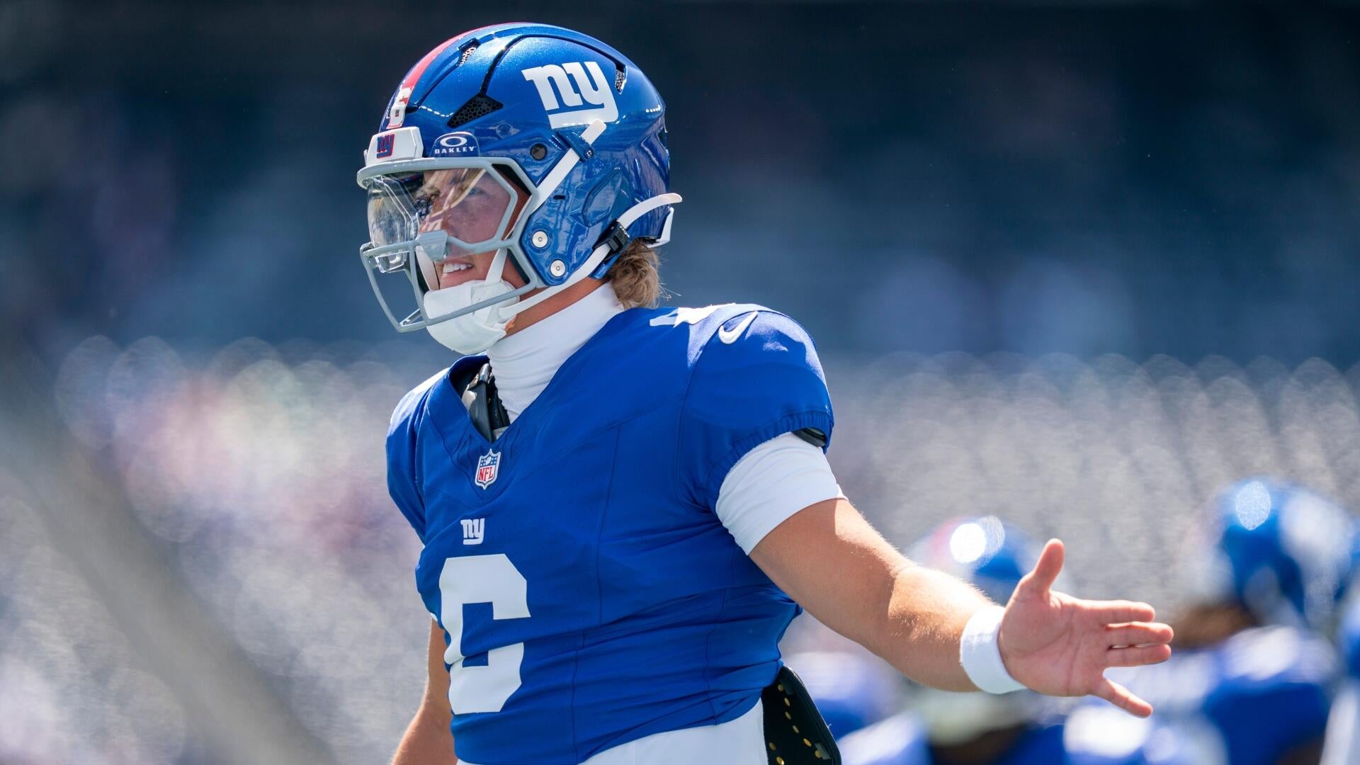 Jaxson Dart during New York Giants activity ahead of the 2026 NFL season.