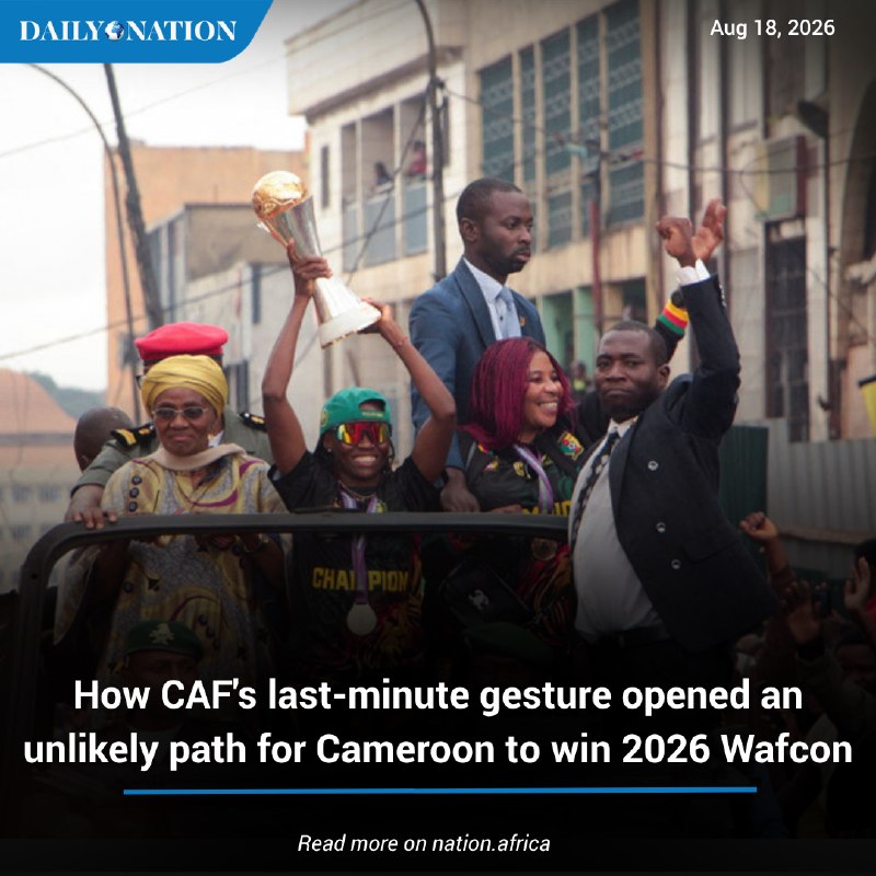 Cameroon players and staff celebrate after sealing their first WAFCON crown in Rabat on 16 August 2026.