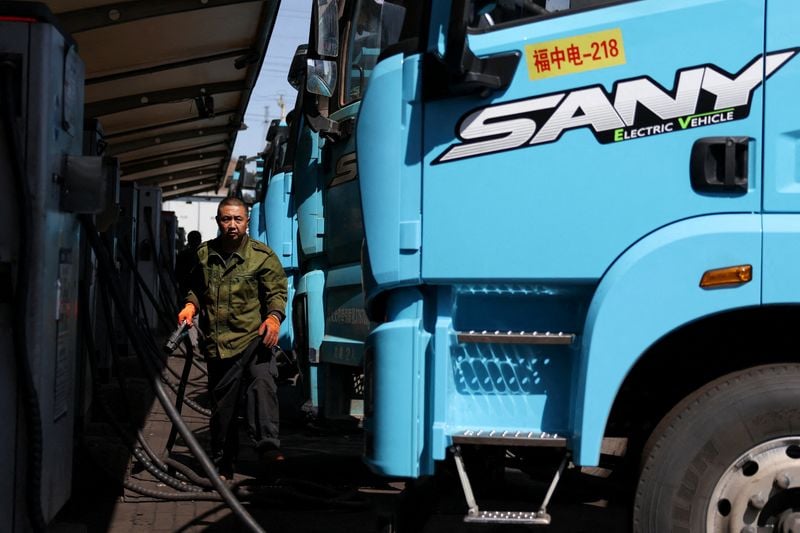 An electric bus on a city route in China. Domestic fleets absorbed the bulk of the country's record electric truck and bus output in 2025.