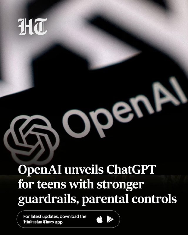 A graphic displays the OpenAI logo and text over a dark background, with the headline "OpenAI unveils ChatGPT for teens with stronger guardrails, parental controls."