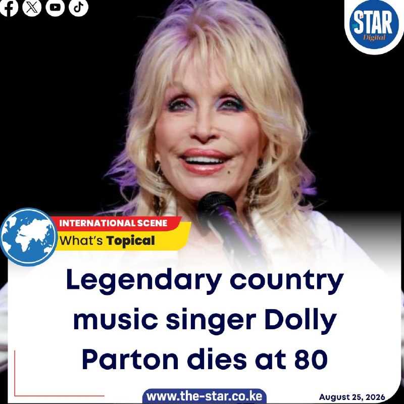 Dolly Parton, the country music singer and songwriter, has died at 80 in Nashville, Tennessee.