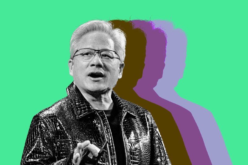 A black-and-white photo of a man with glasses and a textured jacket, mid-speech with an open hand gesture, layered over colorful purple and gray silhouette shadows on a bright green background.