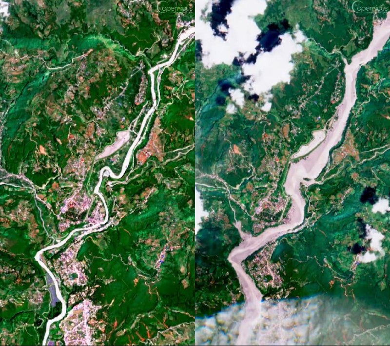 Flood-affected terrain in Nepal, as circulated by Telegram channel @MyLordBebo on 28 August 2026.