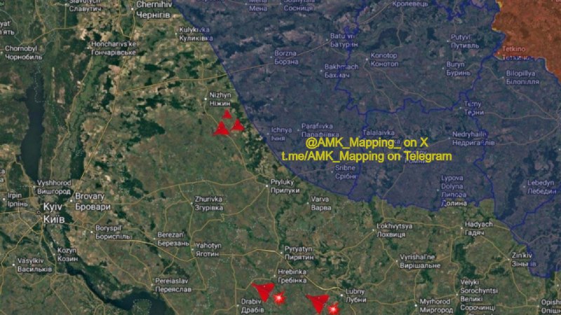 Open-source mapper AMK_Mapping tracked at least two Geran-4 jet-drones and three Geran-2 drones approaching Kyiv from two directions on the night of 29-30 August 2026.