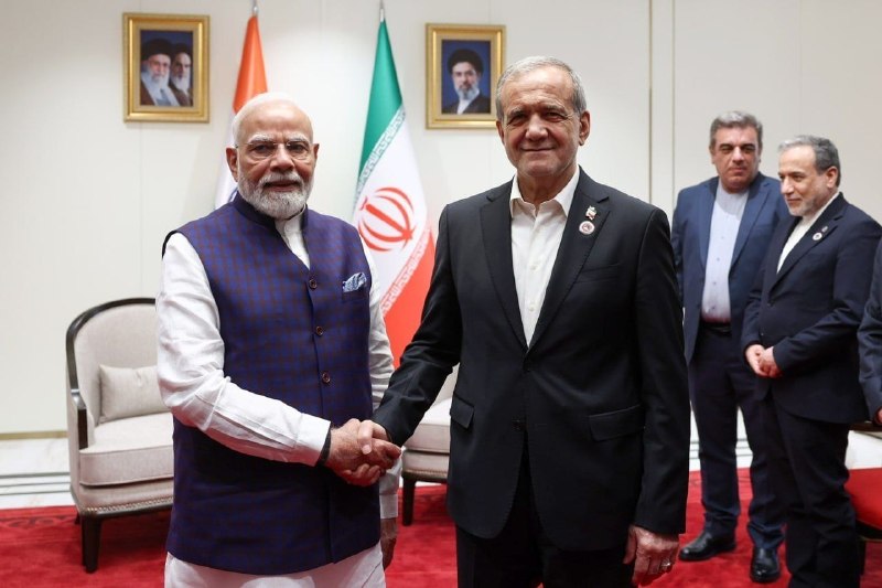 Indian Prime Minister Narendra Modi and Iranian President Masoud Pezeshkian meet on the sidelines of the Shanghai Cooperation Organisation summit in Bishkek, 31 August 2026.