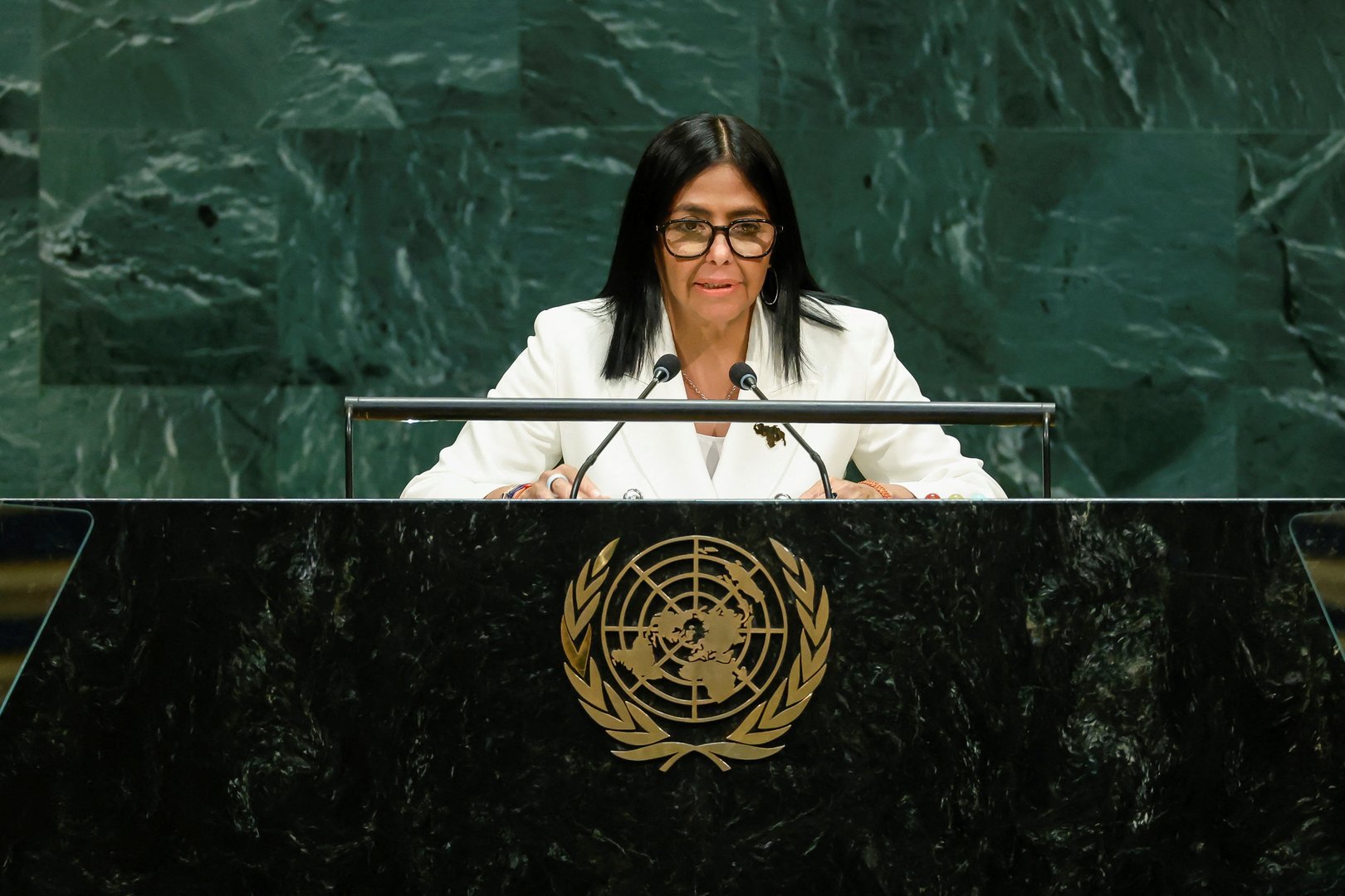 At the UN General Assembly on 23 September 2026, Iran's president framed Tehran's posture as self-defence, held up a portrait of the country's martyred Supreme Leader, and called the United States a terrorist regime.