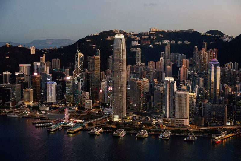 Hong Kong skyline, with residential prices registering a largely flat August print in 2026.