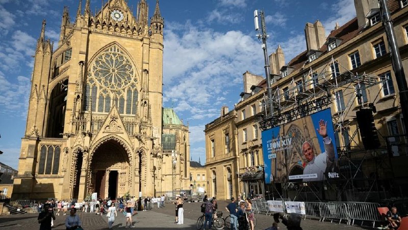 Pope Leo XIV arrives at Lourdes during his four-day visit to France, which concludes Monday in Metz.