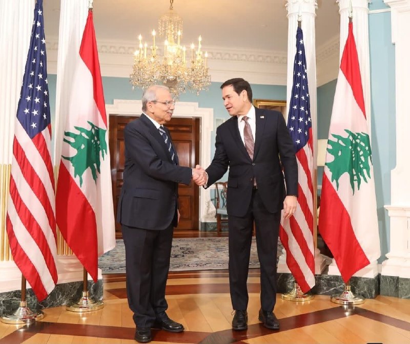 Frame from circulating Telegram coverage of the 28 September 2026 Salam-Rubio meeting at the State Department.