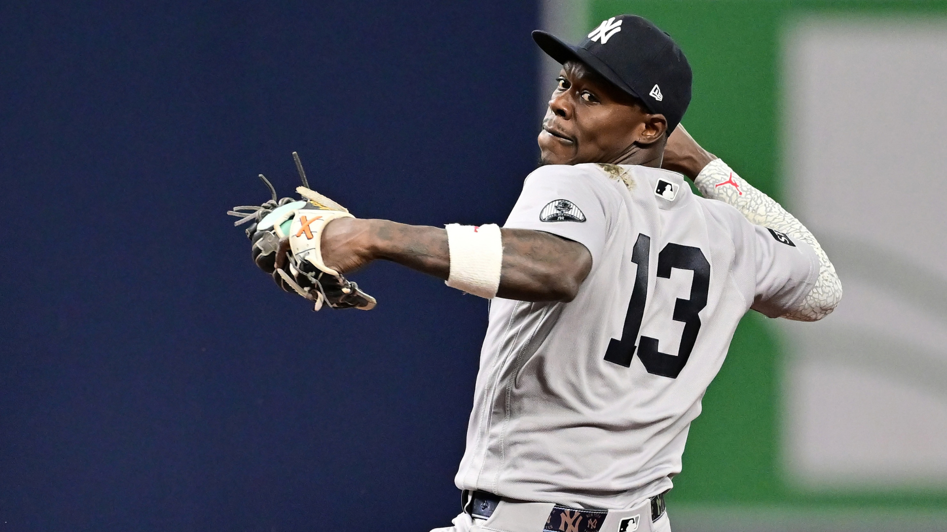 Jazz Chisholm Jr. in Yankees gear during the 2026 ALDS against the Tampa Bay Rays.