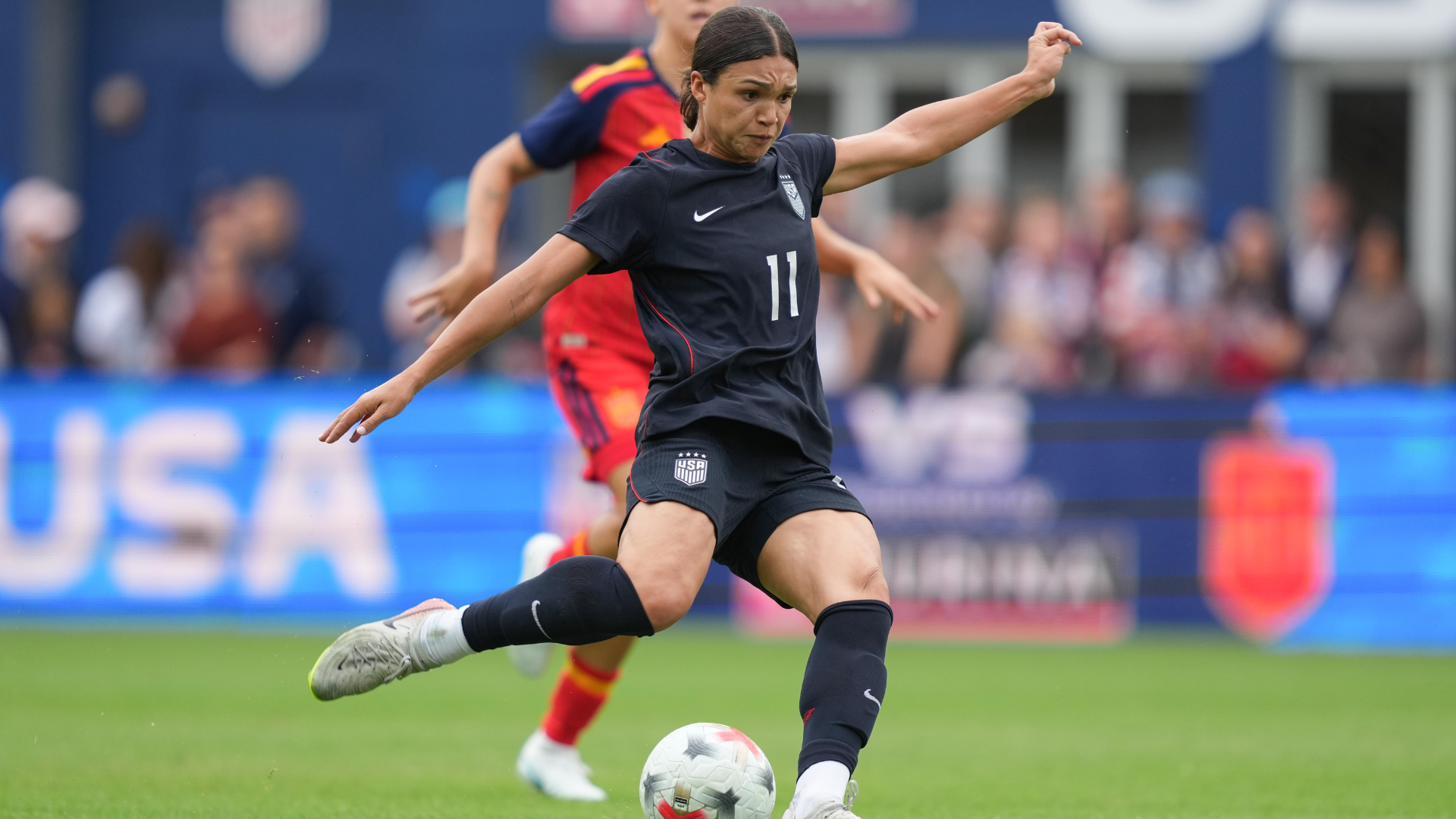 Match action from the USWNT's 2-0 loss to Spain, 10 October 2026.