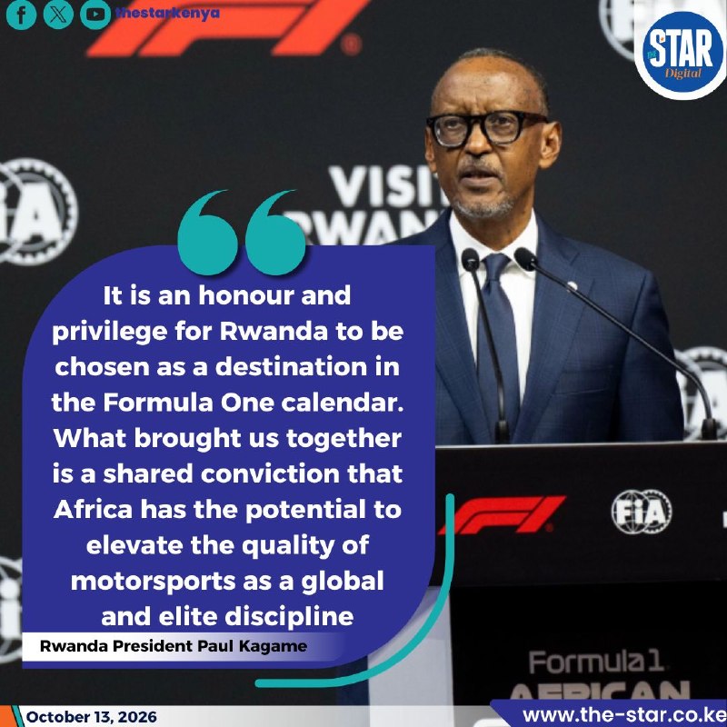 Kigali announced a 10-year Formula One deal with President Paul Kagame on 13 October 2026, the first African Grand Prix since 1993.
