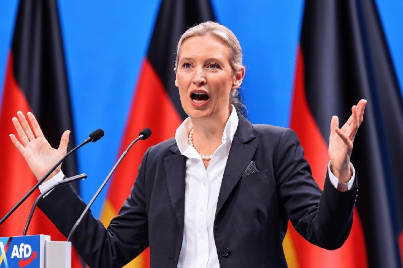 Alice Weidel, co-leader of the German AfD, photographed at a Bundestag appearance.